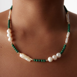 beaded necklace with freshwater pearls