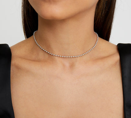 silver ball chain choker necklace