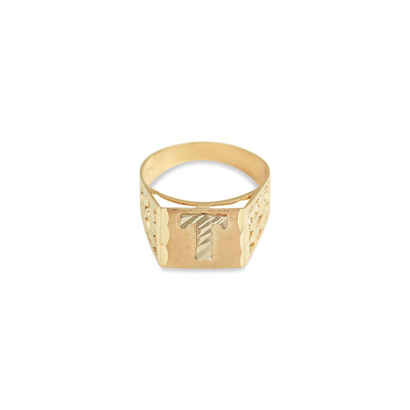 10k yellow gold initial letter ring