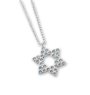 silver star of david pendant necklace with blue colored stones