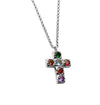 silver cross with colored stones pendant necklace