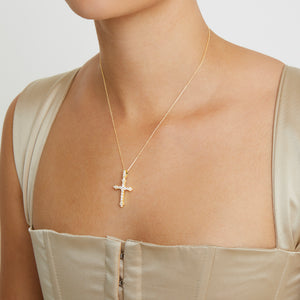 gold pave cross necklace