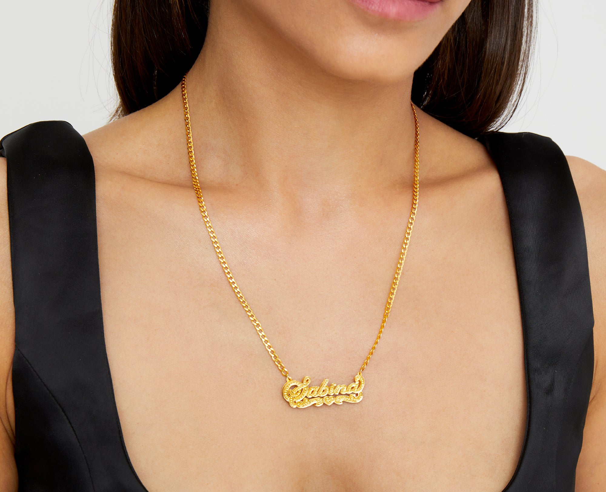 Celebrity Inspired Single High Polish Script Name Necklace With Curb C –  Ari&Lia