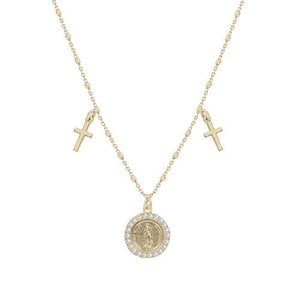 gold two cross one medal choker necklace