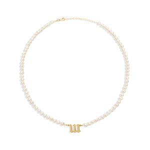 pearl angel number necklace with gold