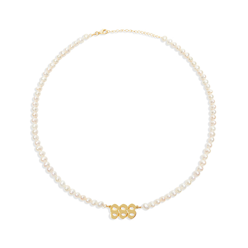 gold angel number pearl necklace