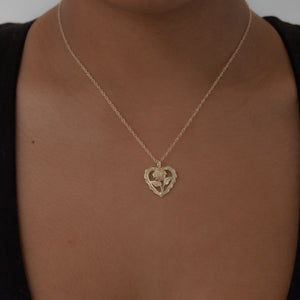 THE 14KT HEART ROSE PENDANT NECKLACE