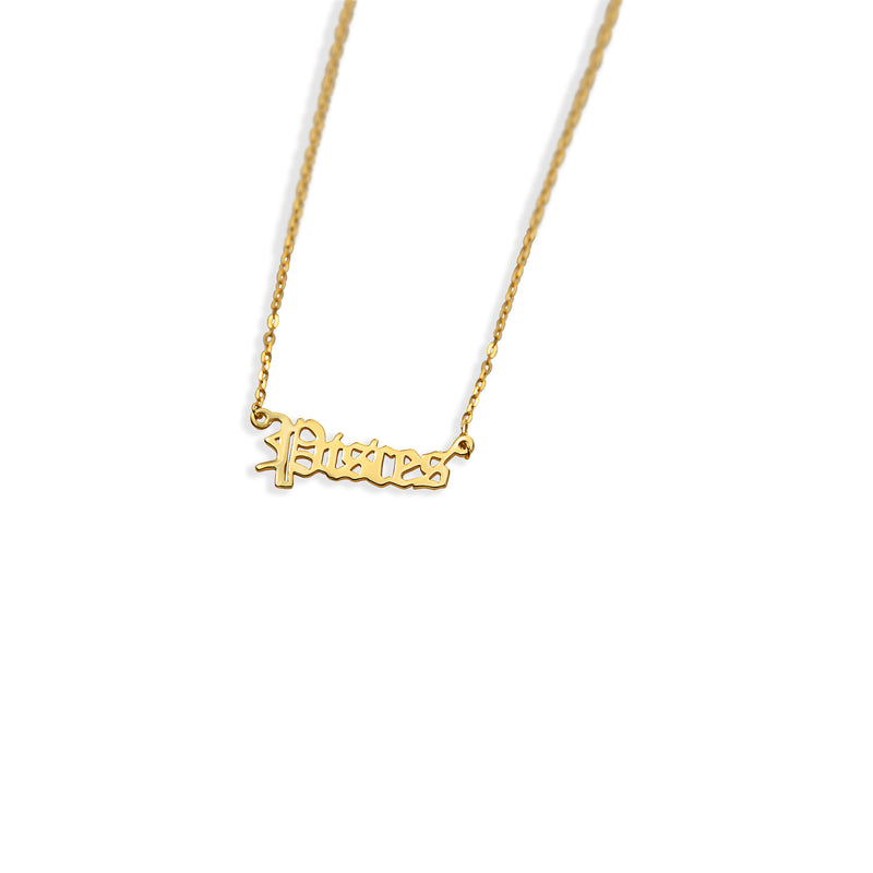 gold pisces script zodiac necklace
