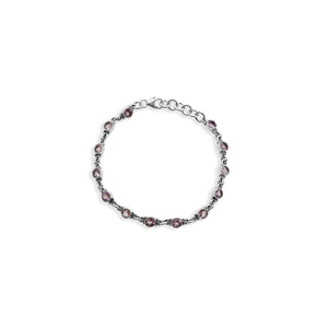 silver link chain bracelet with amethyst bezel