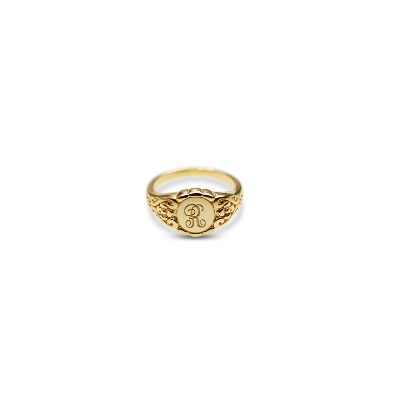 engraved initial letter r ring