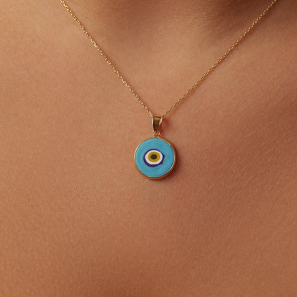 light blue evil eye pendant necklace