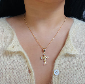 THE PAVE' ROSE CROSS NECKLACE