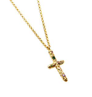 hammered colored stone cross pendant chain necklace
