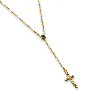 drop cross necklace with hammered colorful stones