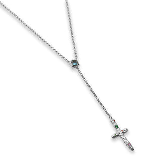silver drop cross pendant necklace with colored stones