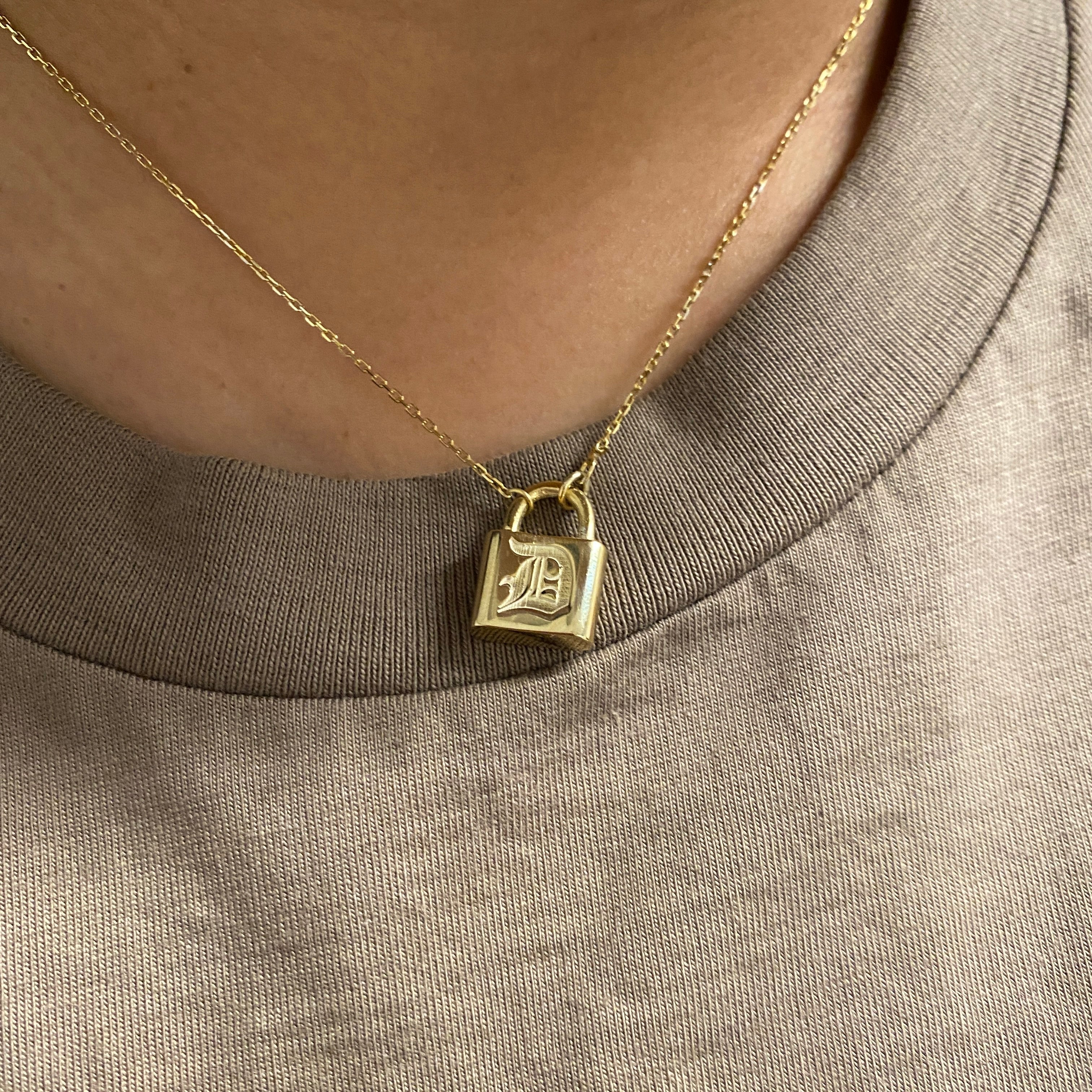 Old English Initial Padlock Necklace - Yellow Gold – Glacier Mist