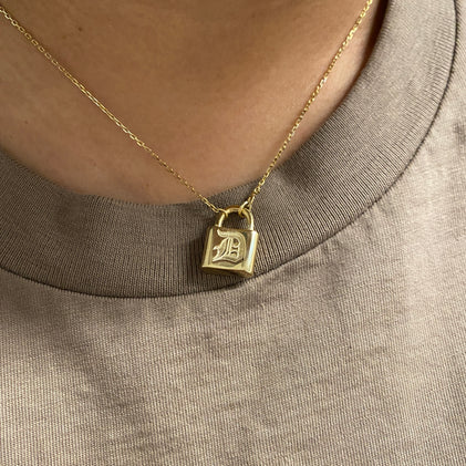 embossed custom initial letter padlock necklace