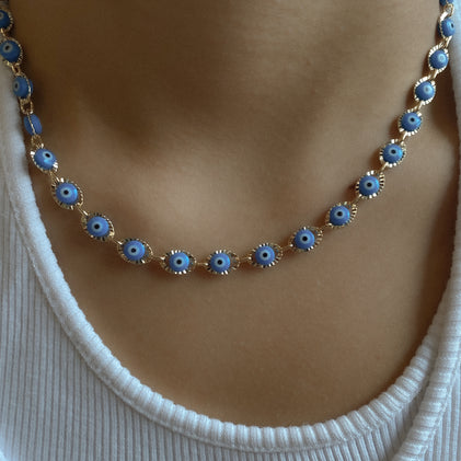 light blue multiple evil eye necklace