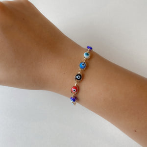 multi color evil eye link bracelet