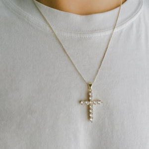 THE PAVE' SMALL ROUND STONE CROSS PENDANT NECKLACE