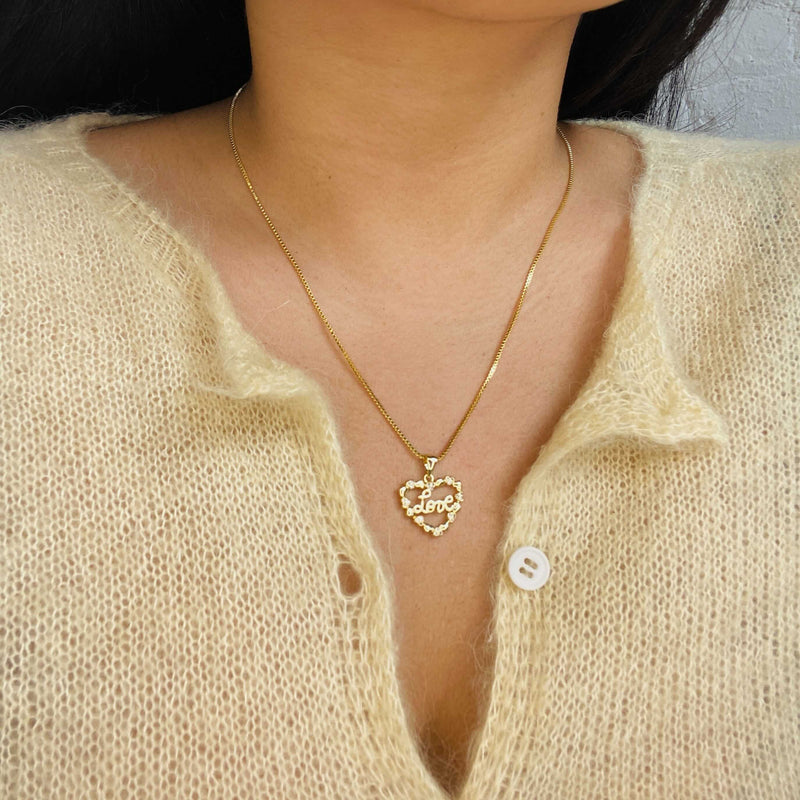 Love Heart Pendant Chain Necklace, 18ct Gold Plated Vermeil