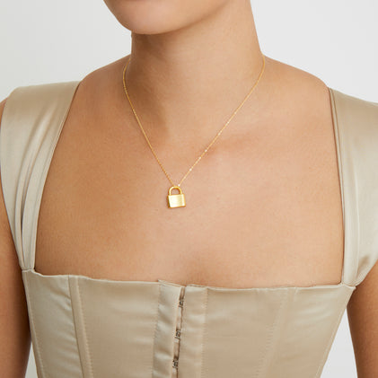 gold lock pendant necklace