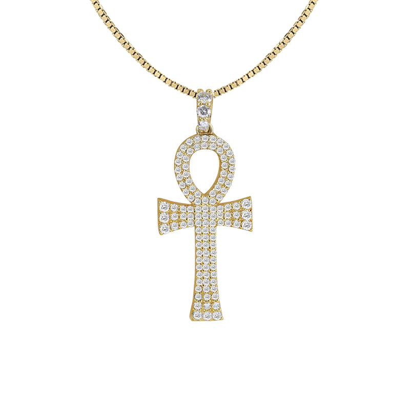 iced out gold ankh cross pendant