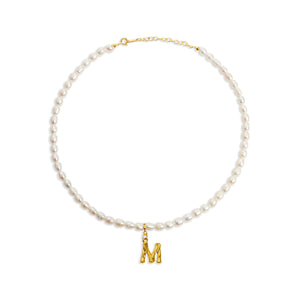 inital letter m pearl necklace