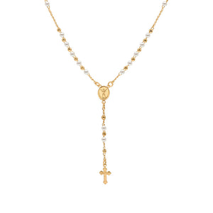 THE GOLDEN PEARL ROSARY NECKLACE