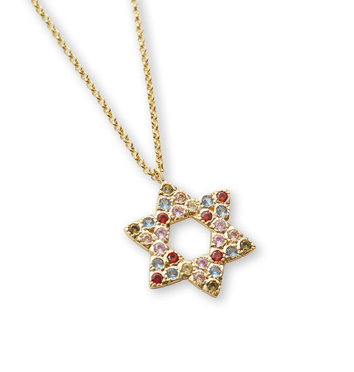 colored stones star of david pendant chain necklace