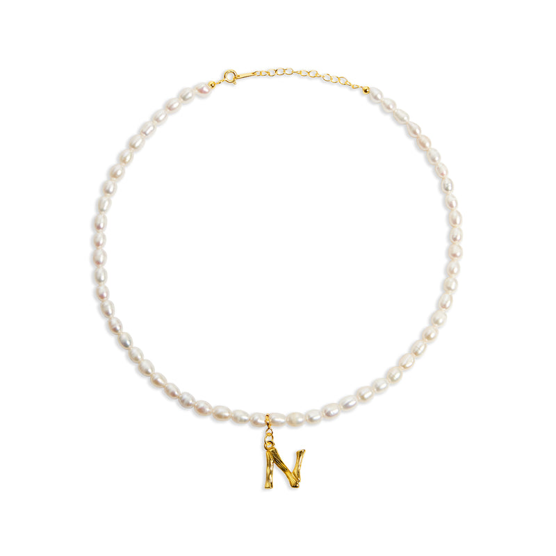 inital letter n pearl necklace