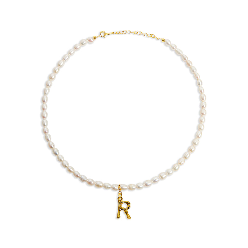 inital letter r pearl necklace