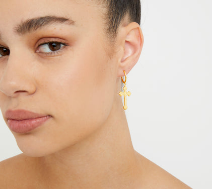gold siena cross earring