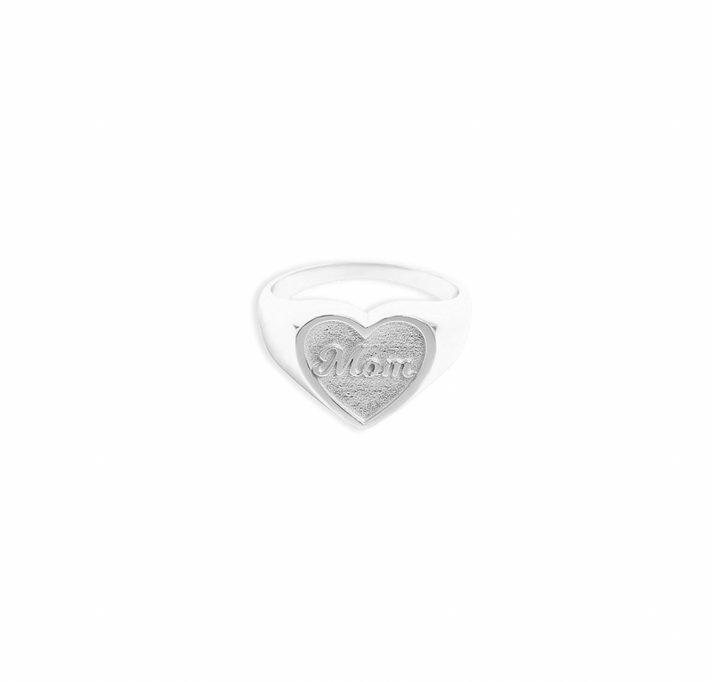 silver mom heart ring