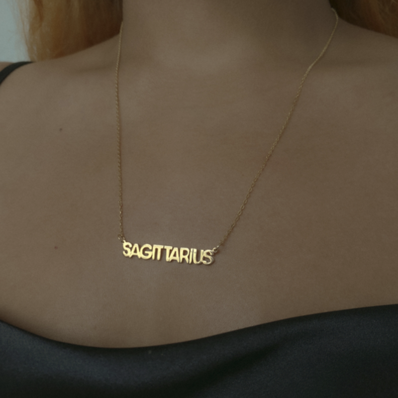 sagittarius nameplate necklace