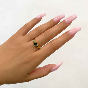 tiny green colored zirconia oval ring