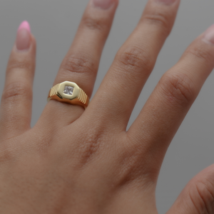 gina bezel signet ring with cubic zirconia stone