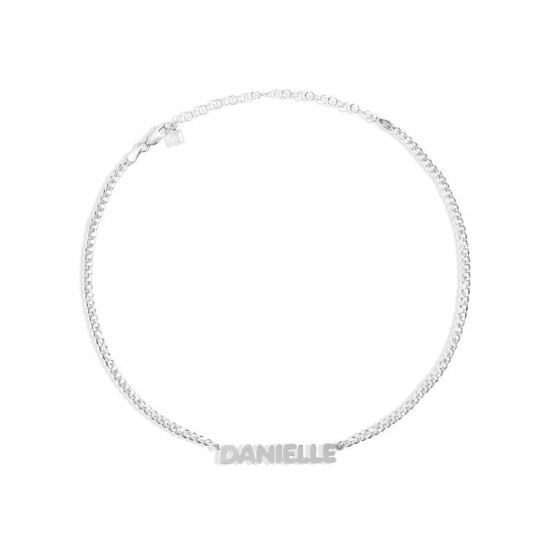 silver bubble letter name necklace