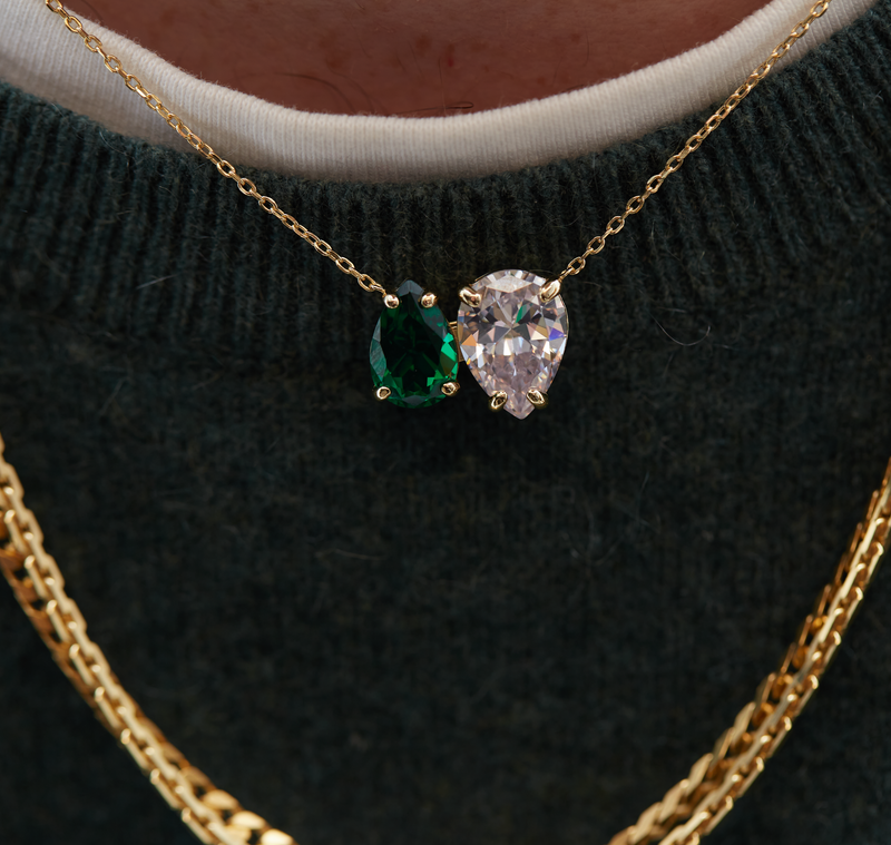 green emerald pear pendant necklace