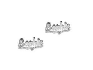 silver double plated name earrings