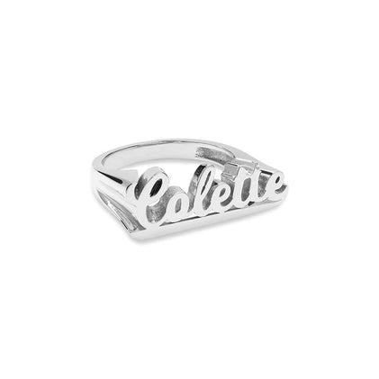 silver classic name ring
