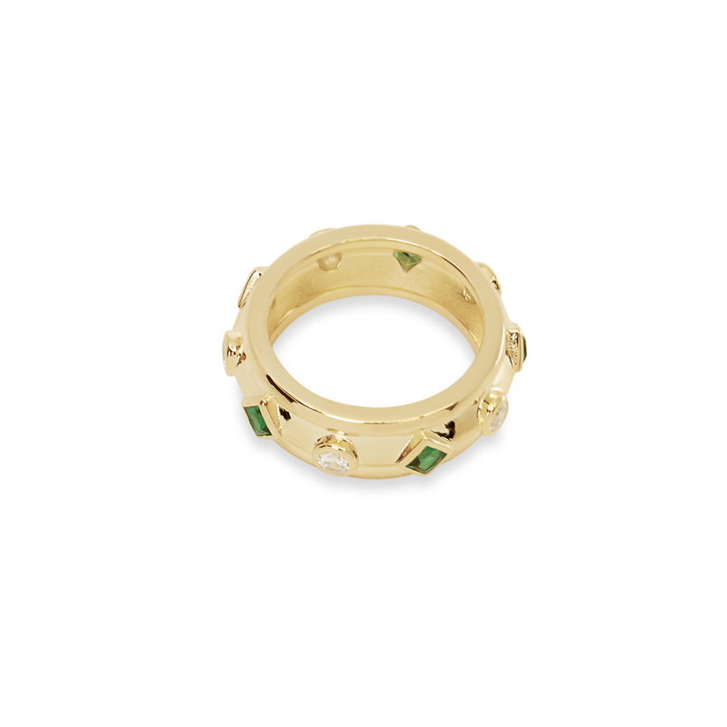 gold emerald solitaire band ring