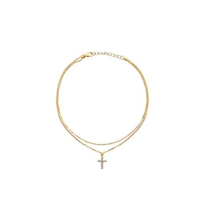 THE DOUBLE CHAIN PAVE' CROSS ANKLET