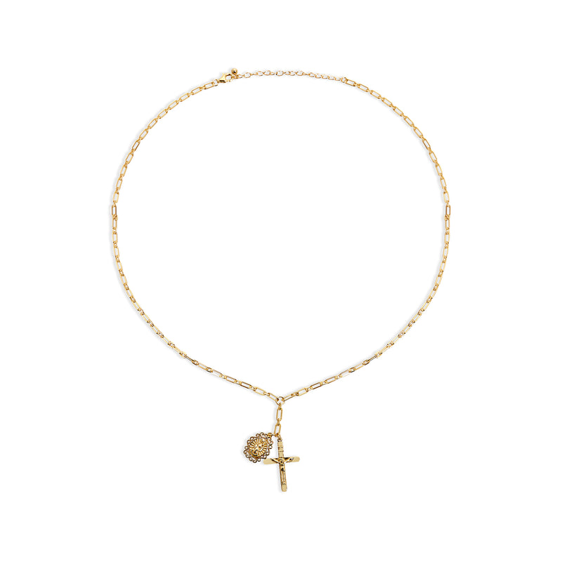 THE MARY/CRUCIFIX REDA LINK DROP NECKLACE