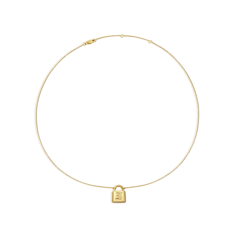 gold embossed letter padlock necklace