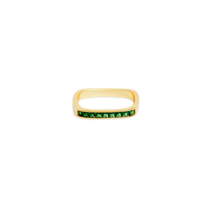 bar ring with emerald color zirconia stones