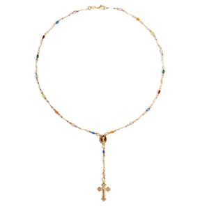 THE COLORED STONE ROSARY CROSS NECKLACE