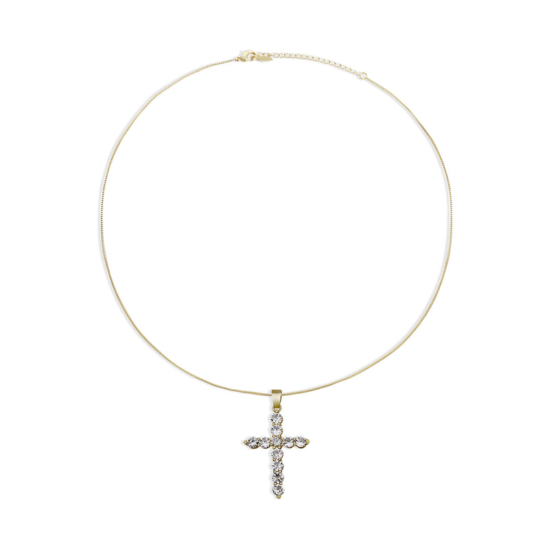 THE PAVE' SMALL ROUND STONE CROSS PENDANT NECKLACE