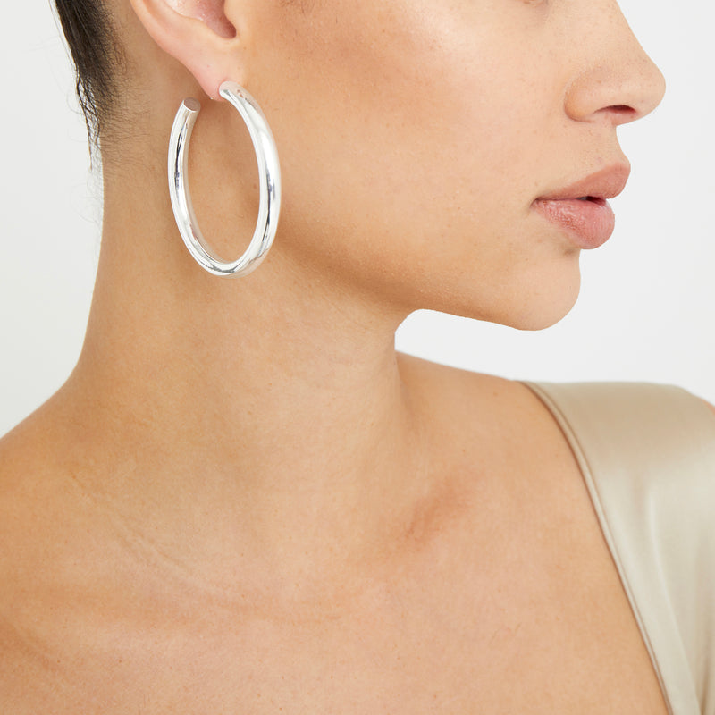 Medium Silver Hoops Earrings (Open in Back)
