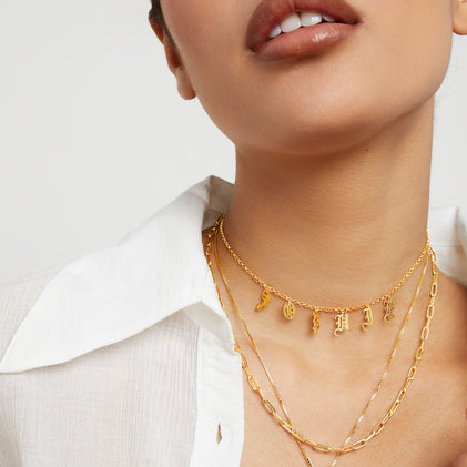 gold uppercase gothic nameplate choker necklace